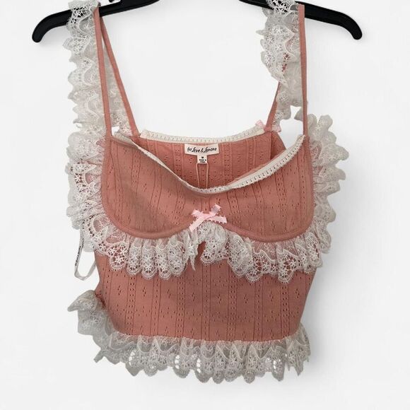For Love & Lemons Andy Babydoll Knit Tank – Baby Pink Lace Trim (Sz M, NWT) - Picture 6 of 7